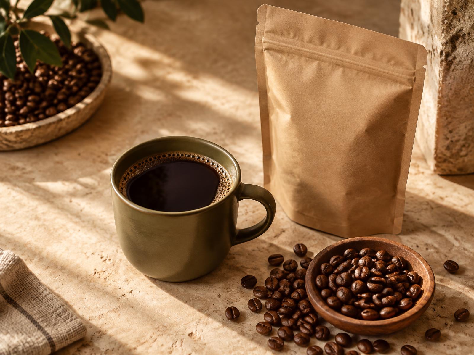 Secangkir kopi dan biji kopi premium Ivy Note Studio